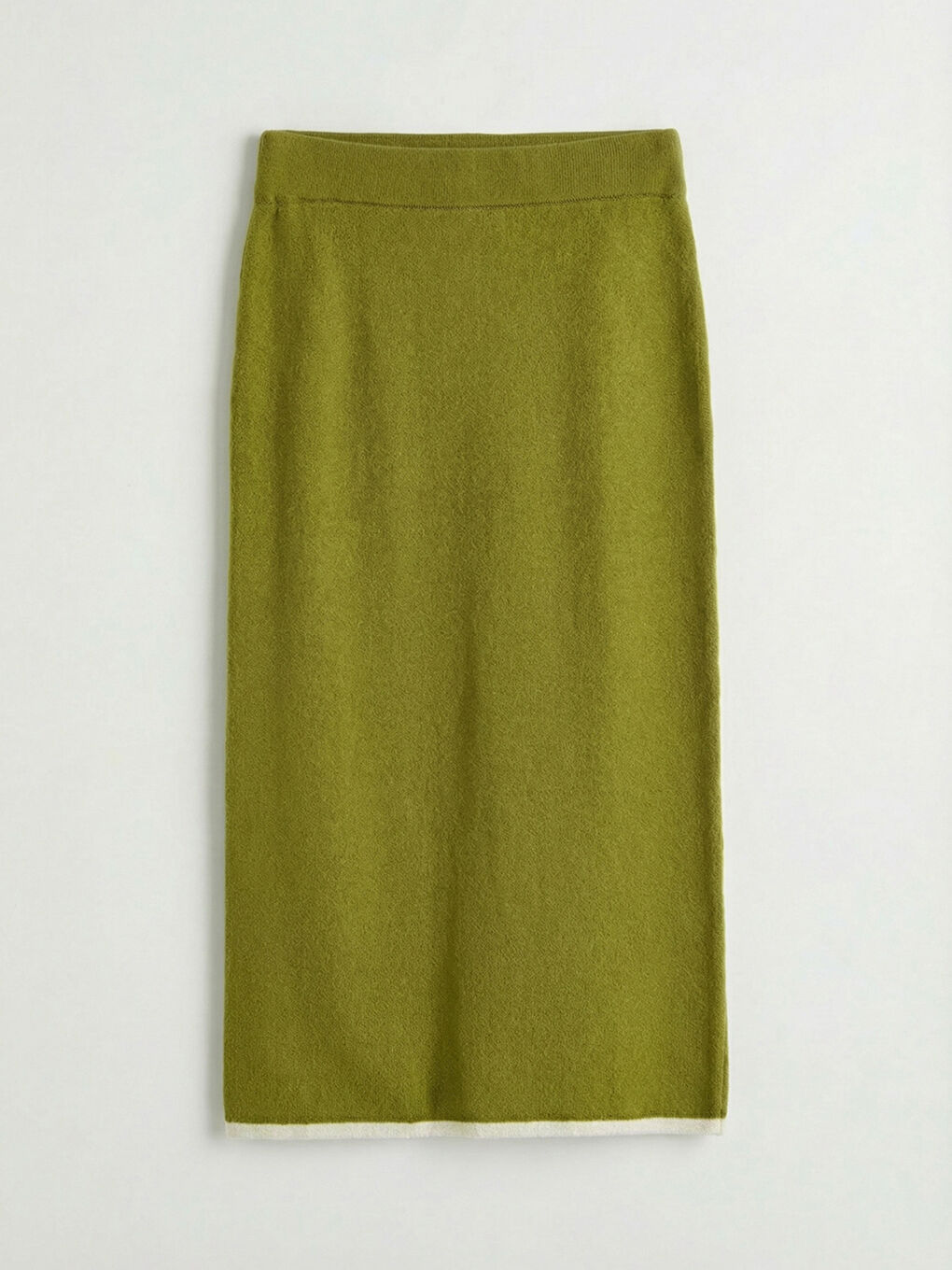 Yeşil Beli Lastikli Yırtmaçlı Triko Kalem Etek	-1