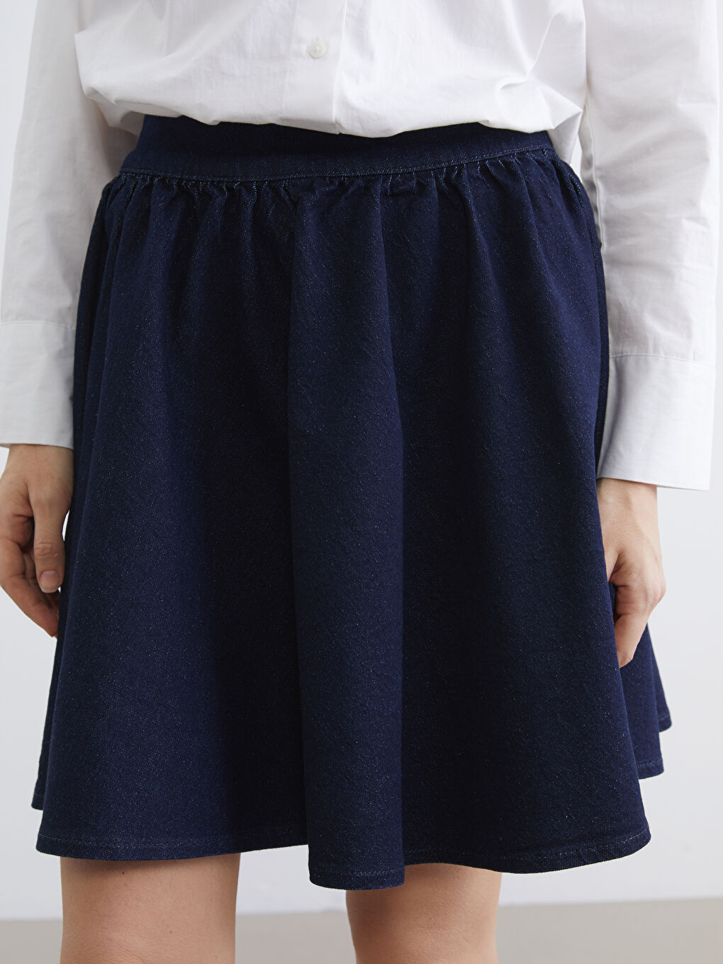 Lacivert Beli Fermuarlı Kloş Mini Jean Etek-2