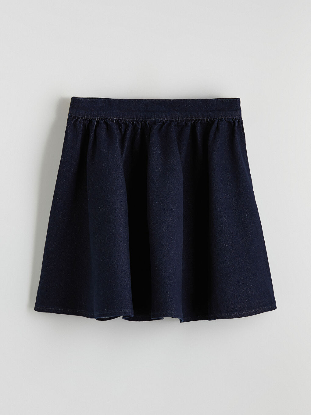 Lacivert Beli Fermuarlı Kloş Mini Jean Etek-4