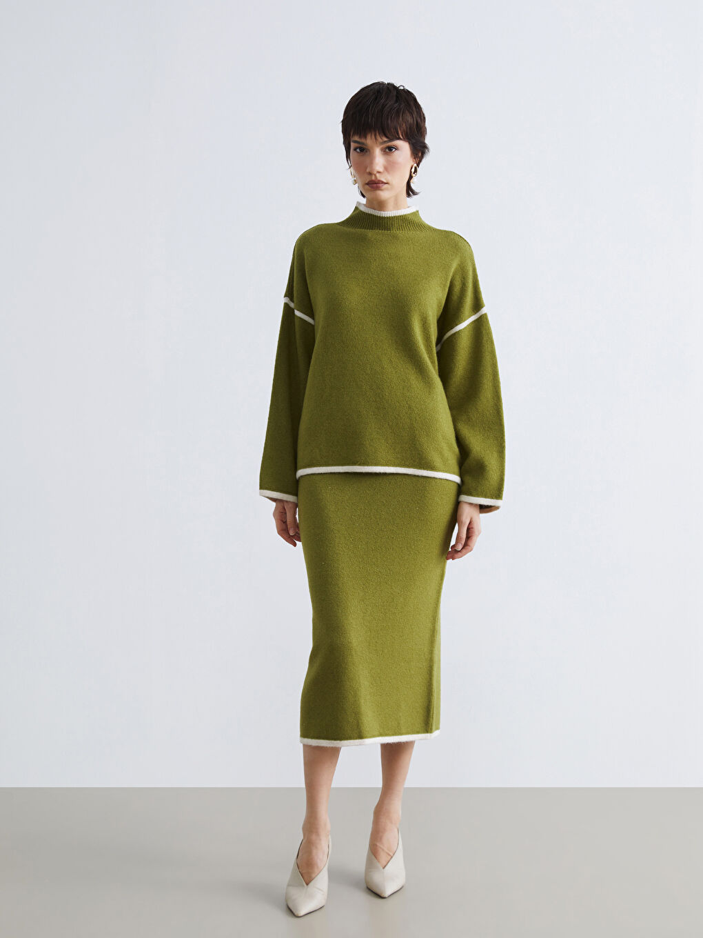 Yeşil Yarım Balıkçı Yaka Kadın Triko Kazak	-1