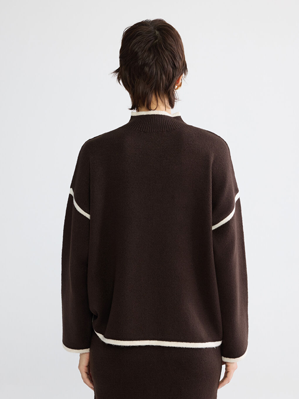 Kahverengi Yarım Balıkçı Yaka Kadın Triko Kazak	-3