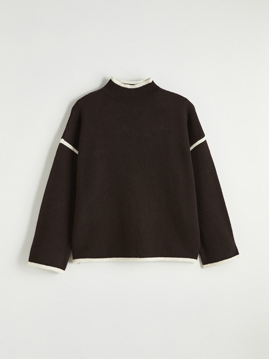 Kahverengi Yarım Balıkçı Yaka Kadın Triko Kazak	-4