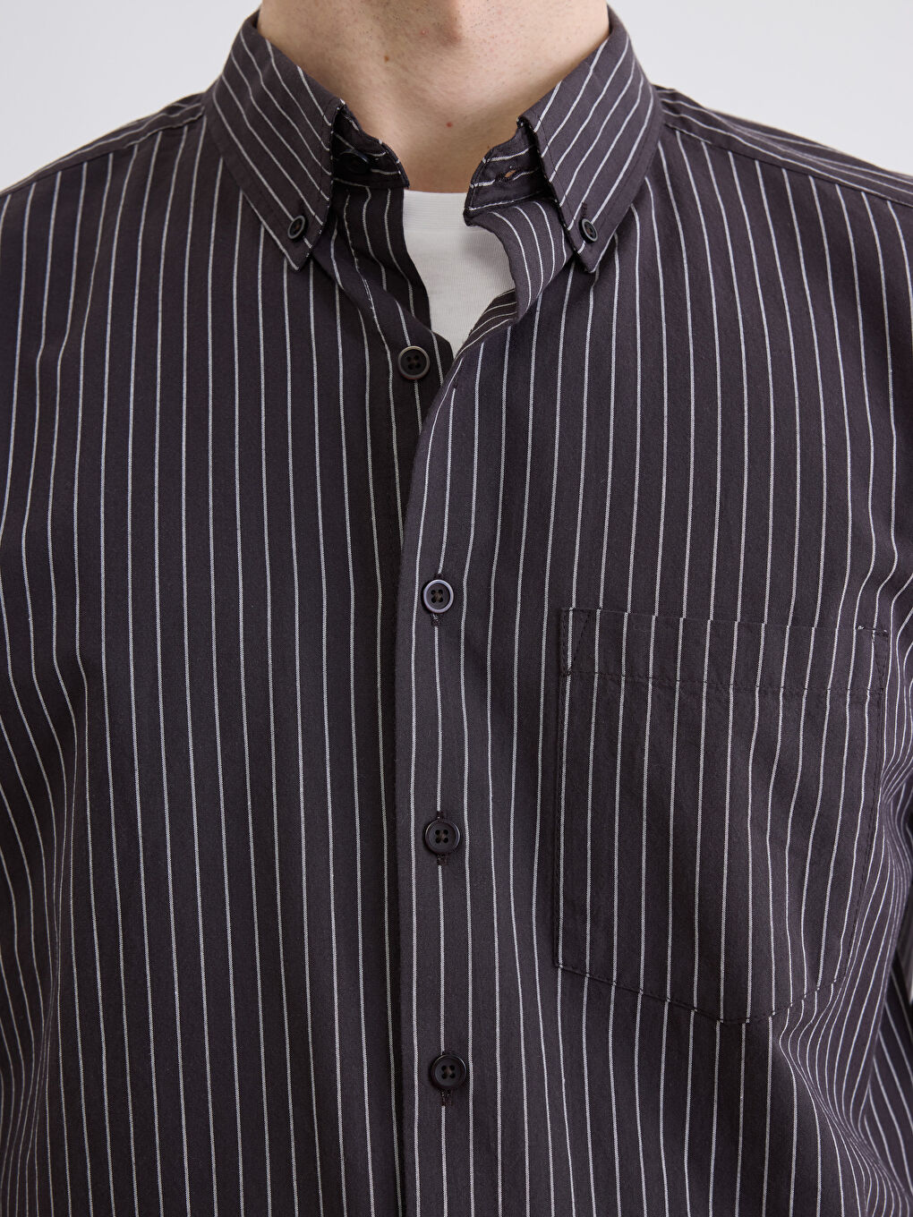 Kahverengi Regular Fit Çizgili Armürlü Erkek Gömlek-2