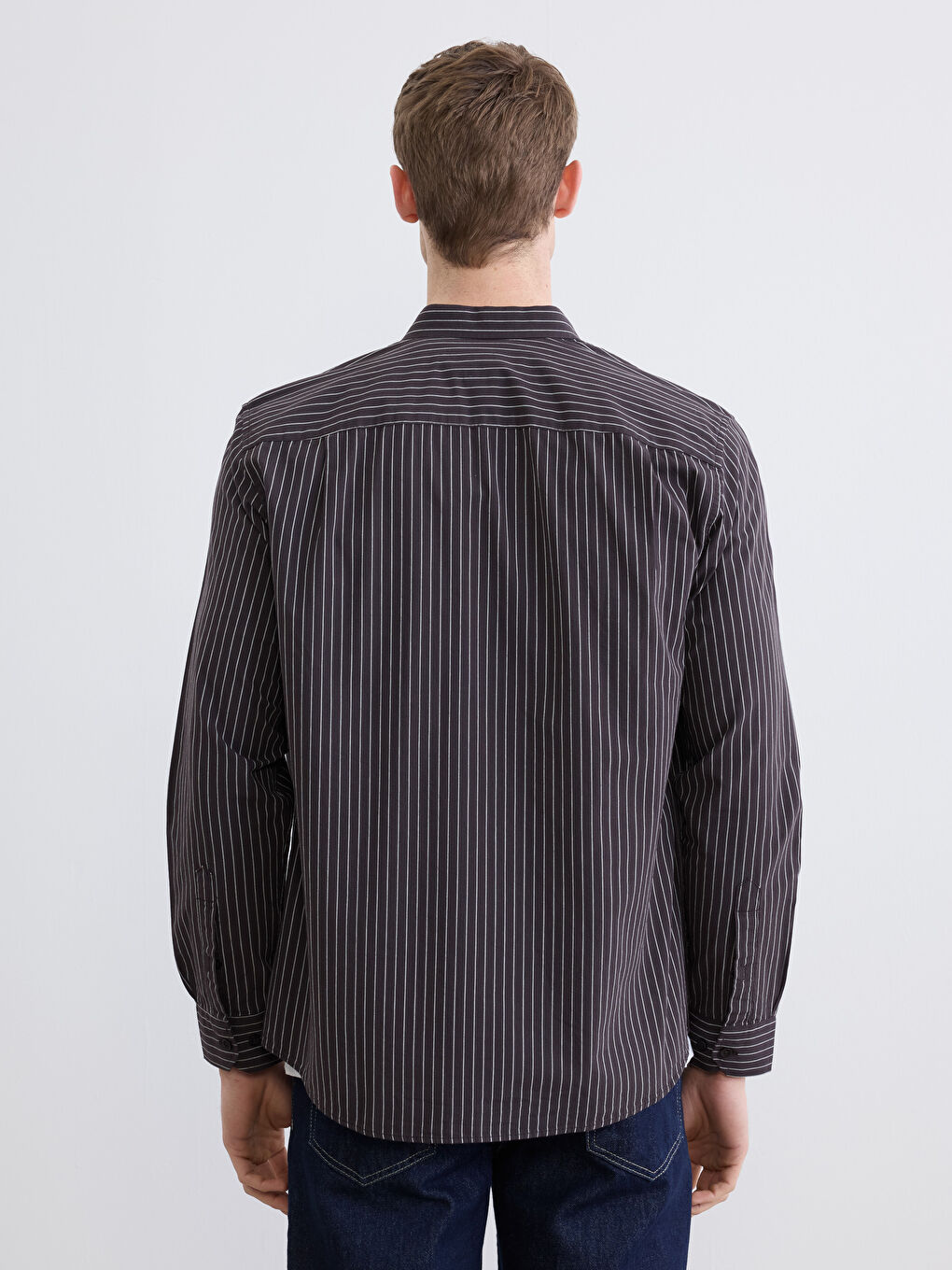 Kahverengi Regular Fit Çizgili Armürlü Erkek Gömlek-3