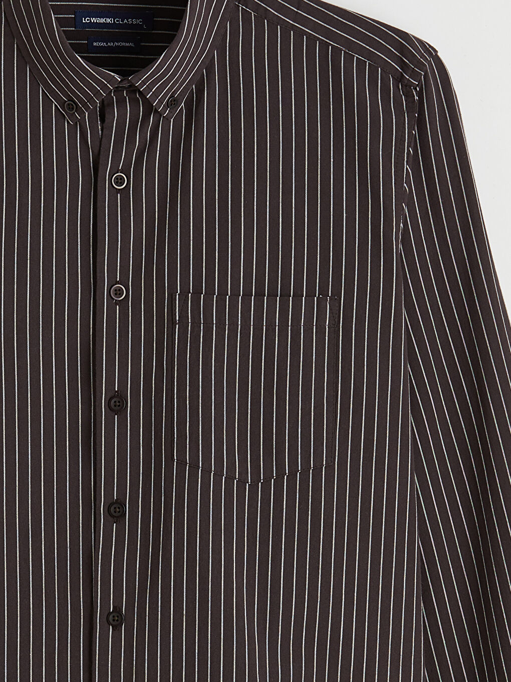 Kahverengi Regular Fit Çizgili Armürlü Erkek Gömlek-2