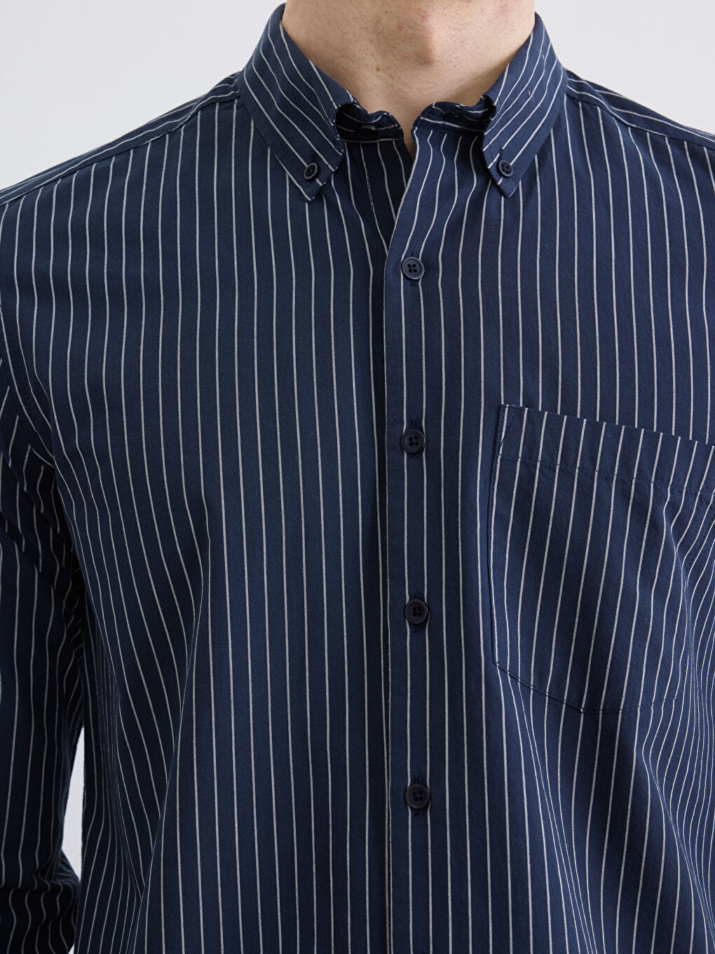 Lacivert Regular Fit Çizgili Armürlü Erkek Gömlek-2