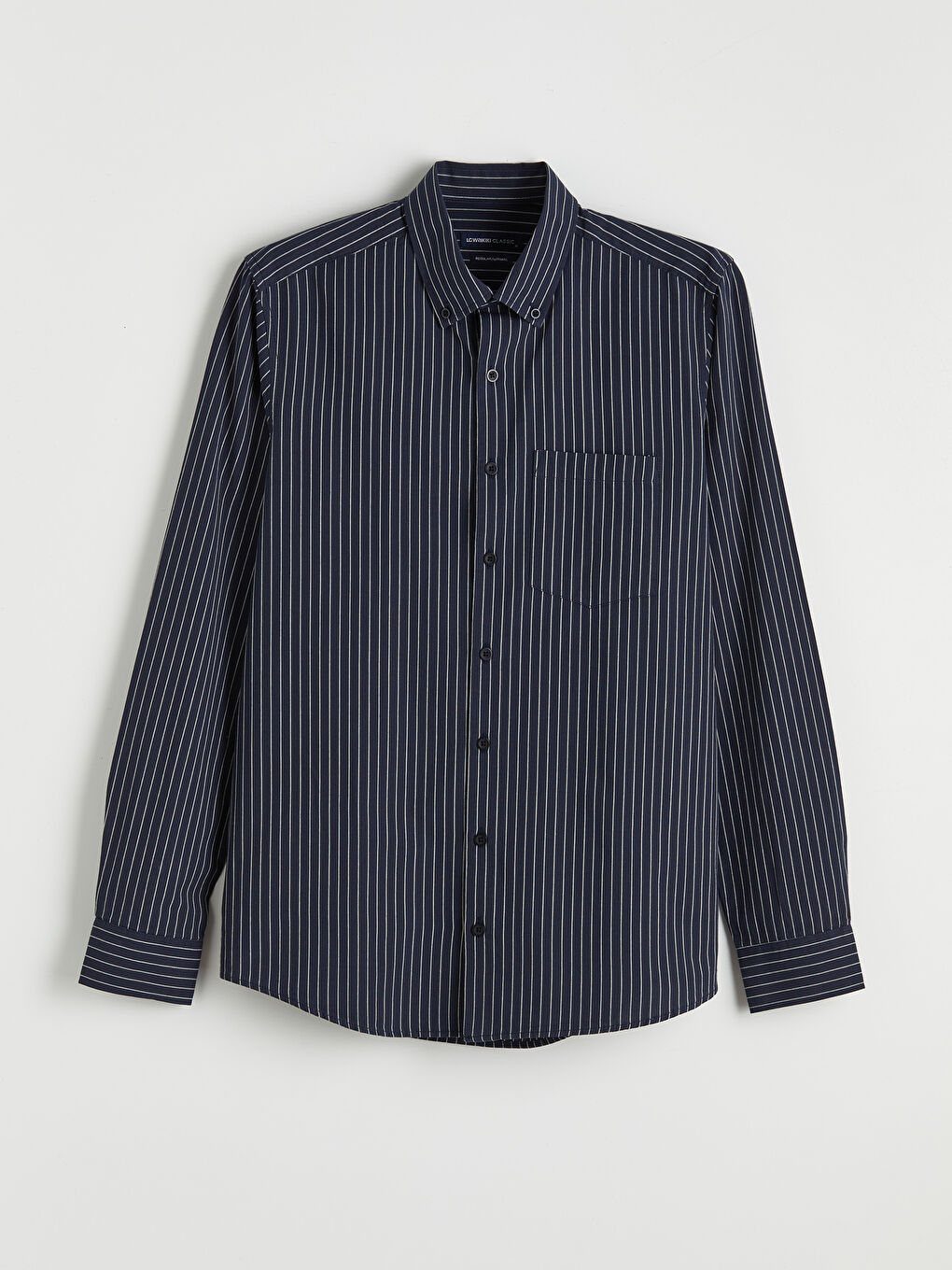 Lacivert Regular Fit Çizgili Armürlü Erkek Gömlek