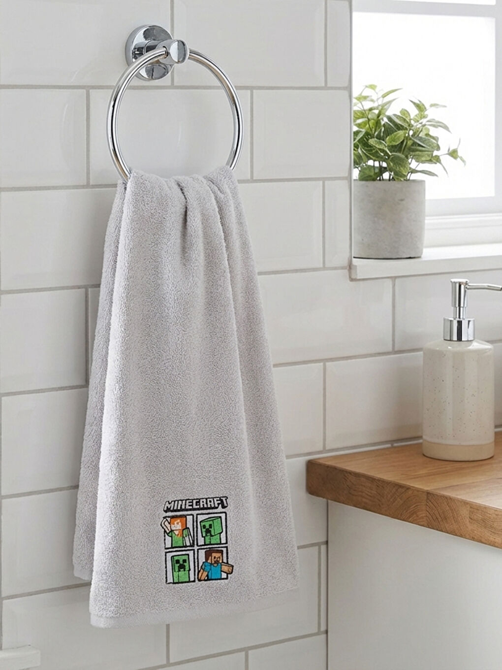 Gri Minecraft Nakışlı Yüz Havlusu 50x80 cm-1