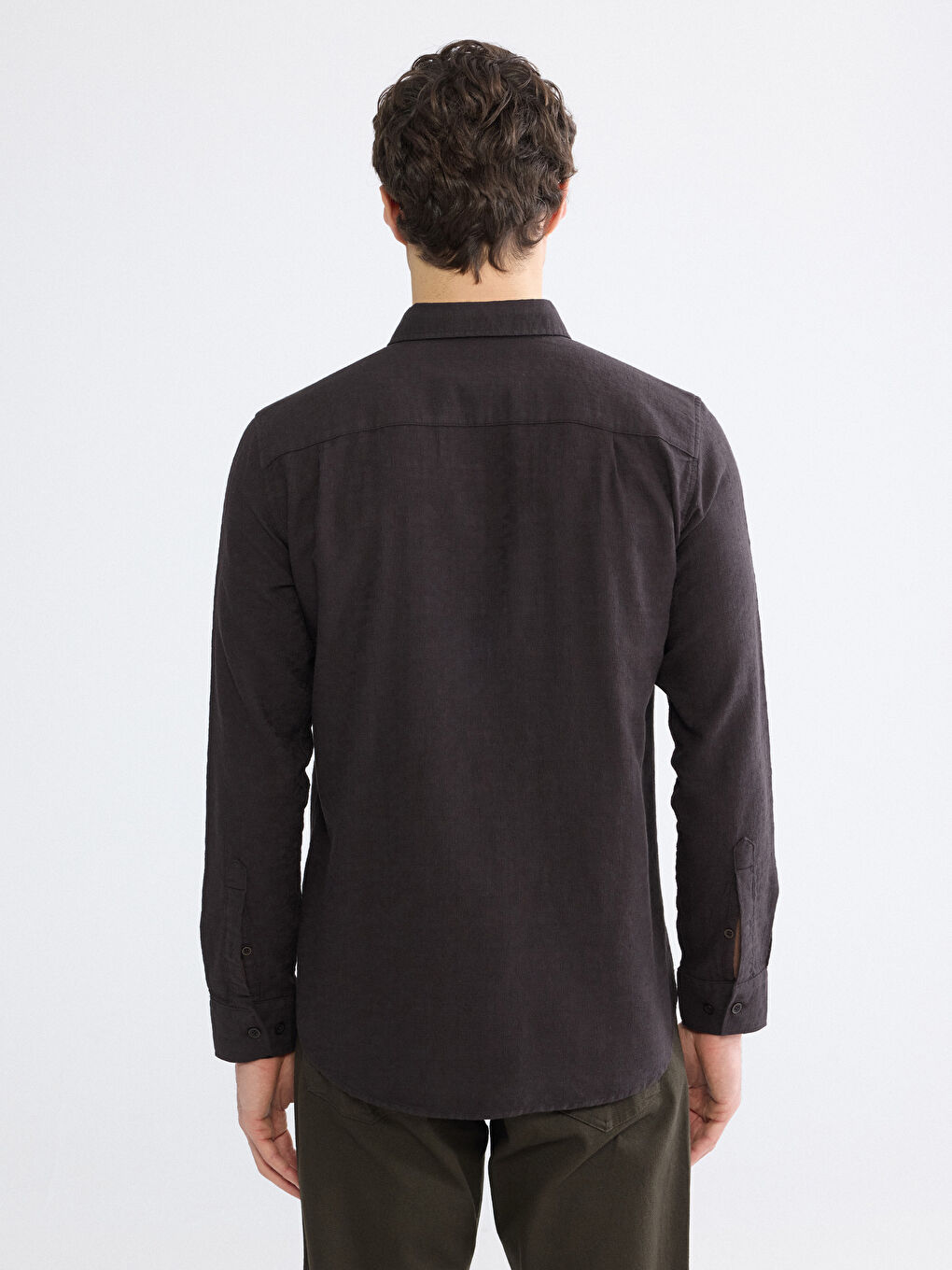 Kahverengi Regular Fit Armürlü Erkek Gömlek-3