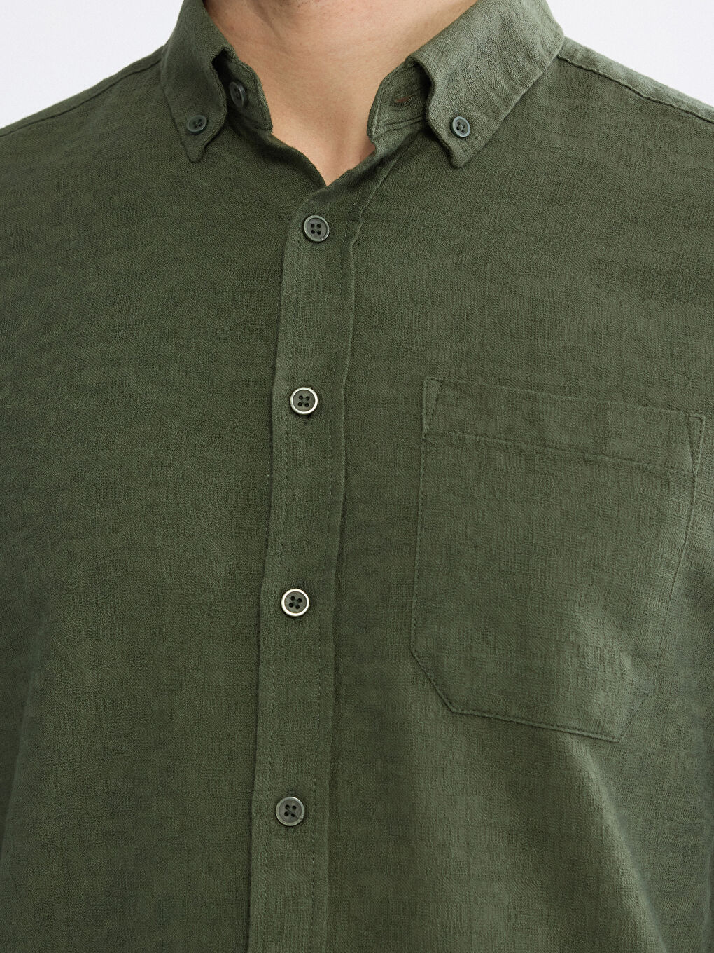 Yeşil Regular Fit Armürlü Erkek Gömlek-2