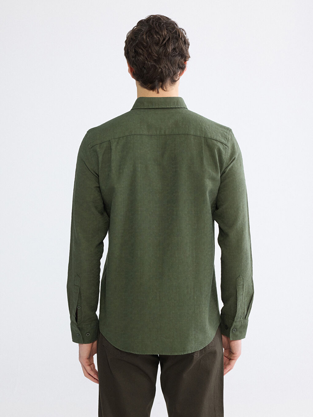 Yeşil Regular Fit Armürlü Erkek Gömlek-3