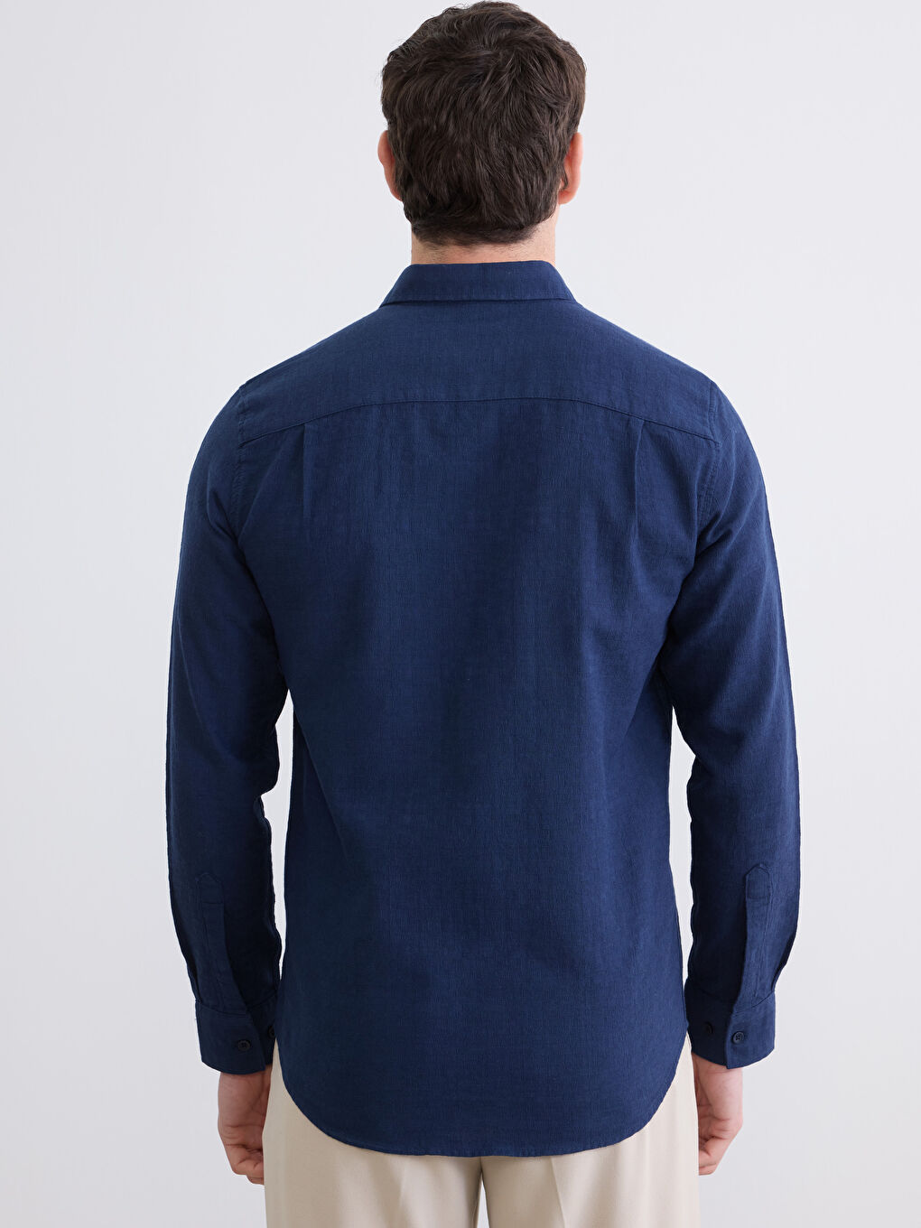Lacivert Regular Fit Armürlü Erkek Gömlek-3