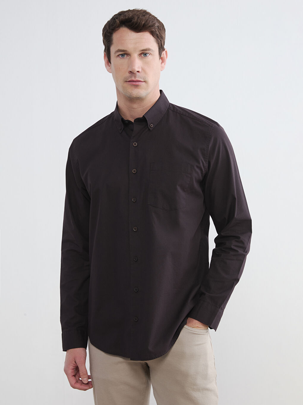Kahverengi Regular Fit Poplin Erkek Gömlek