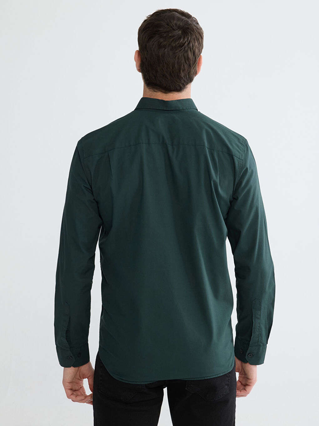 Yeşil Regular Fit Poplin Erkek Gömlek-3
