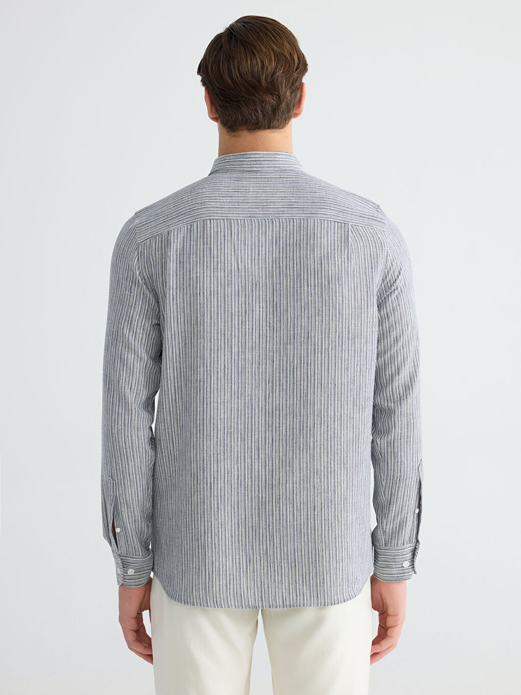 Lacivert Regular Fit Çizgili Erkek Gömlek-3