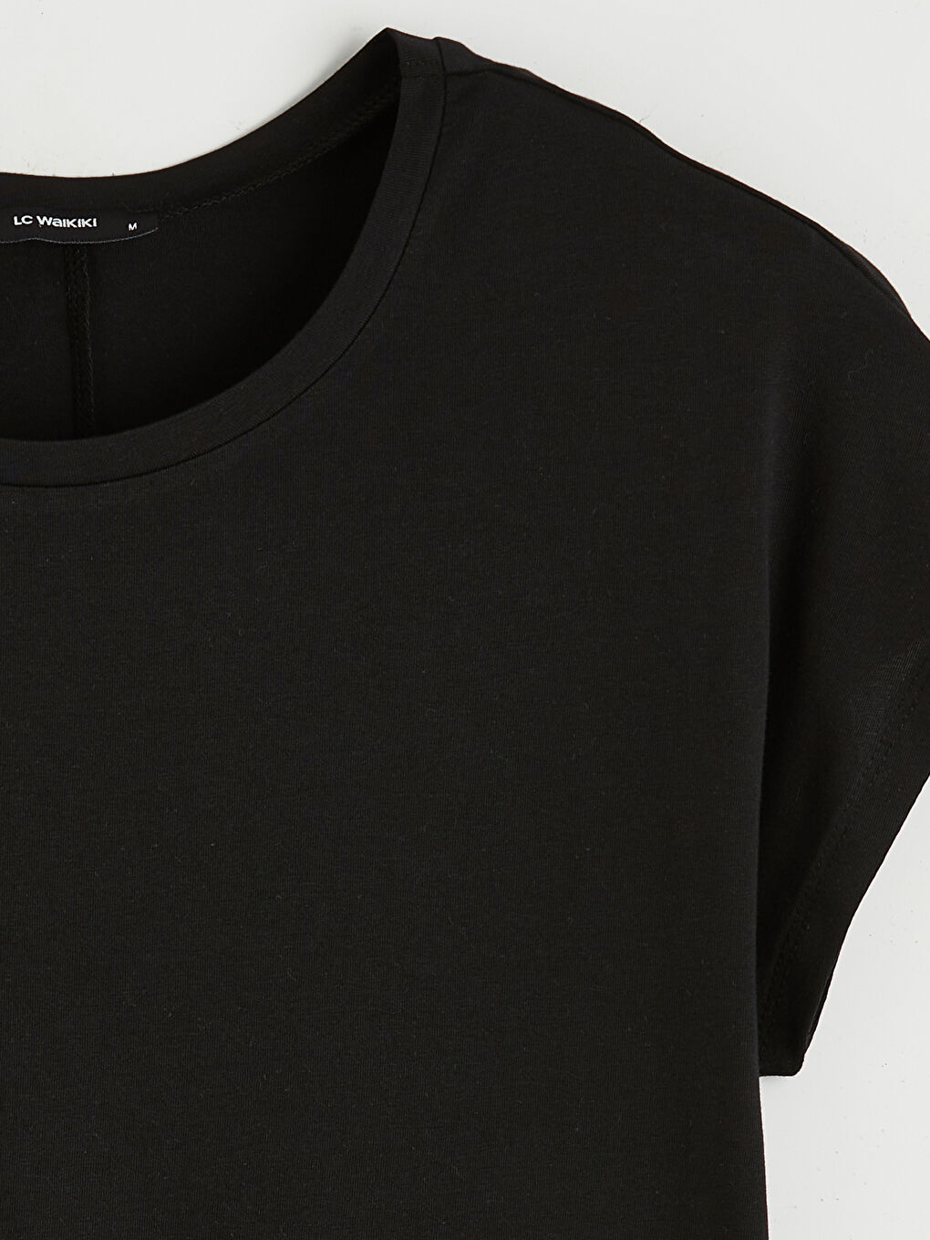 Siyah Bisiklet Yaka Kadın Tişört-5