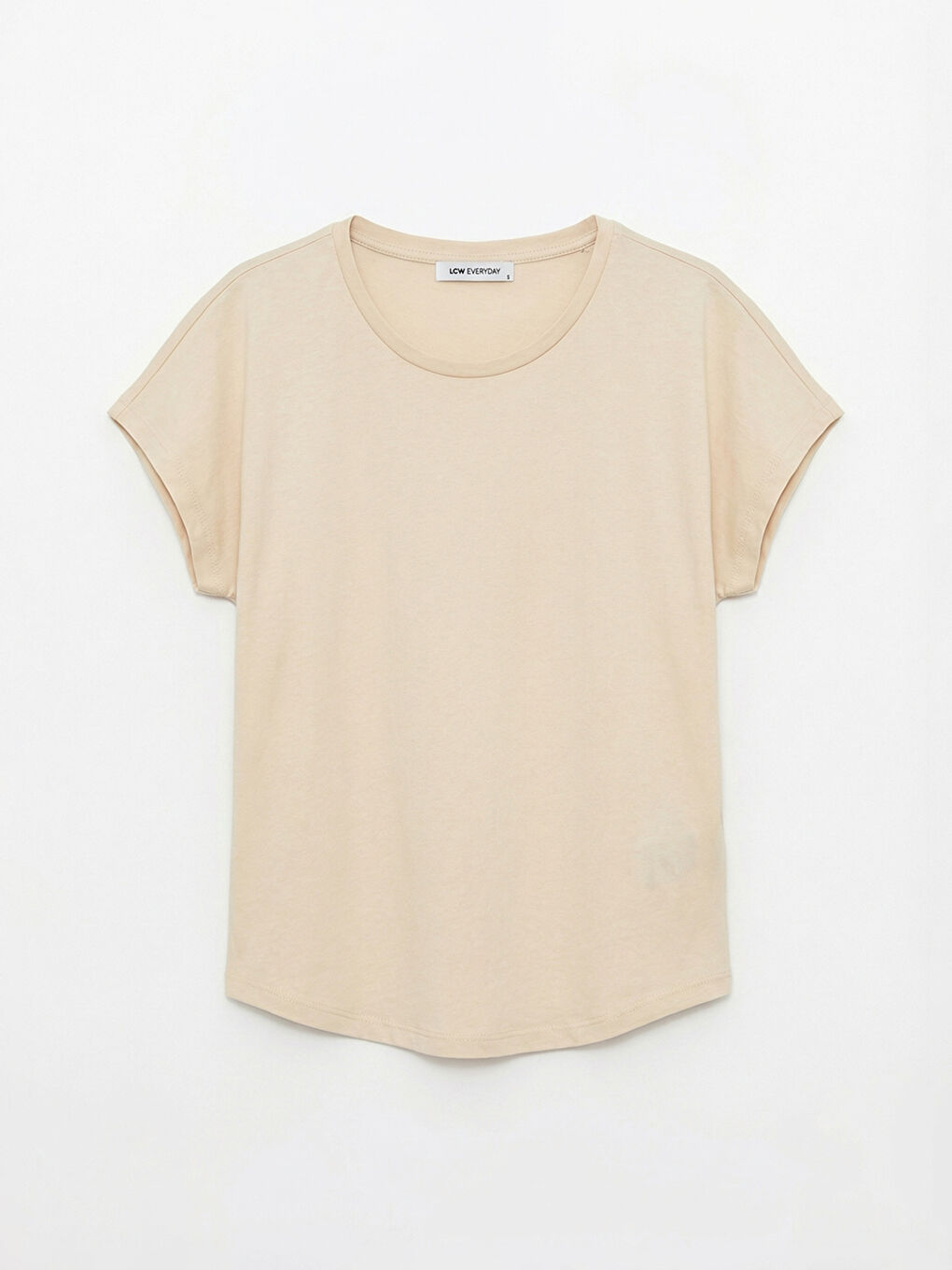 Bej Bisiklet Yaka Kadın Tişört-4