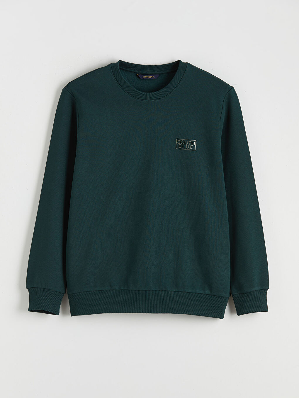 Yeşil Bisiklet Yaka Baskılı Erkek Kalın Sweatshirt