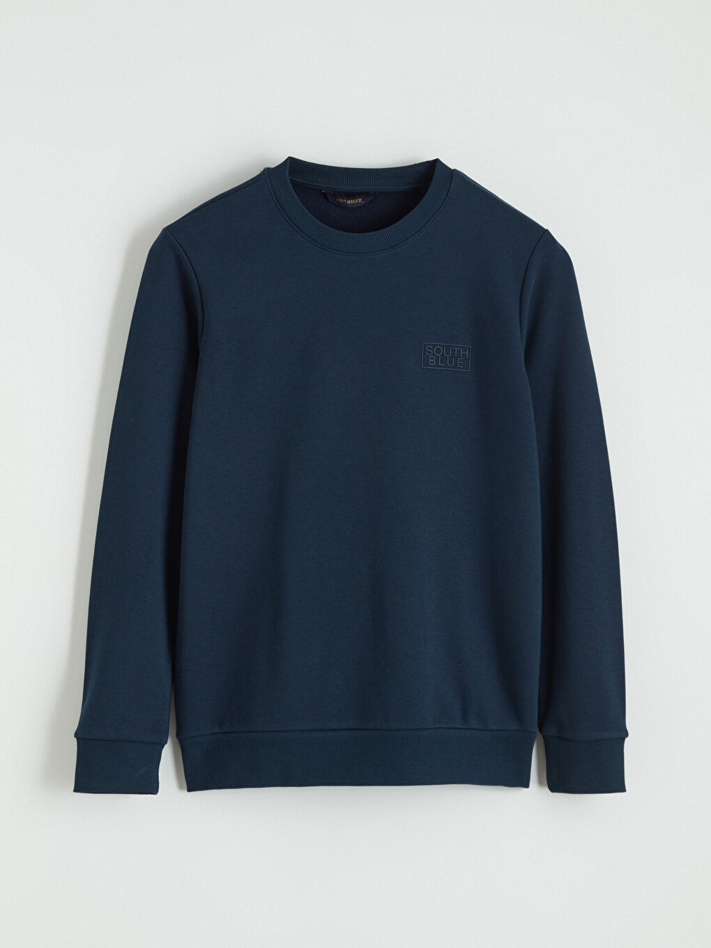 Lacivert Bisiklet Yaka Baskılı Erkek Kalın Sweatshirt