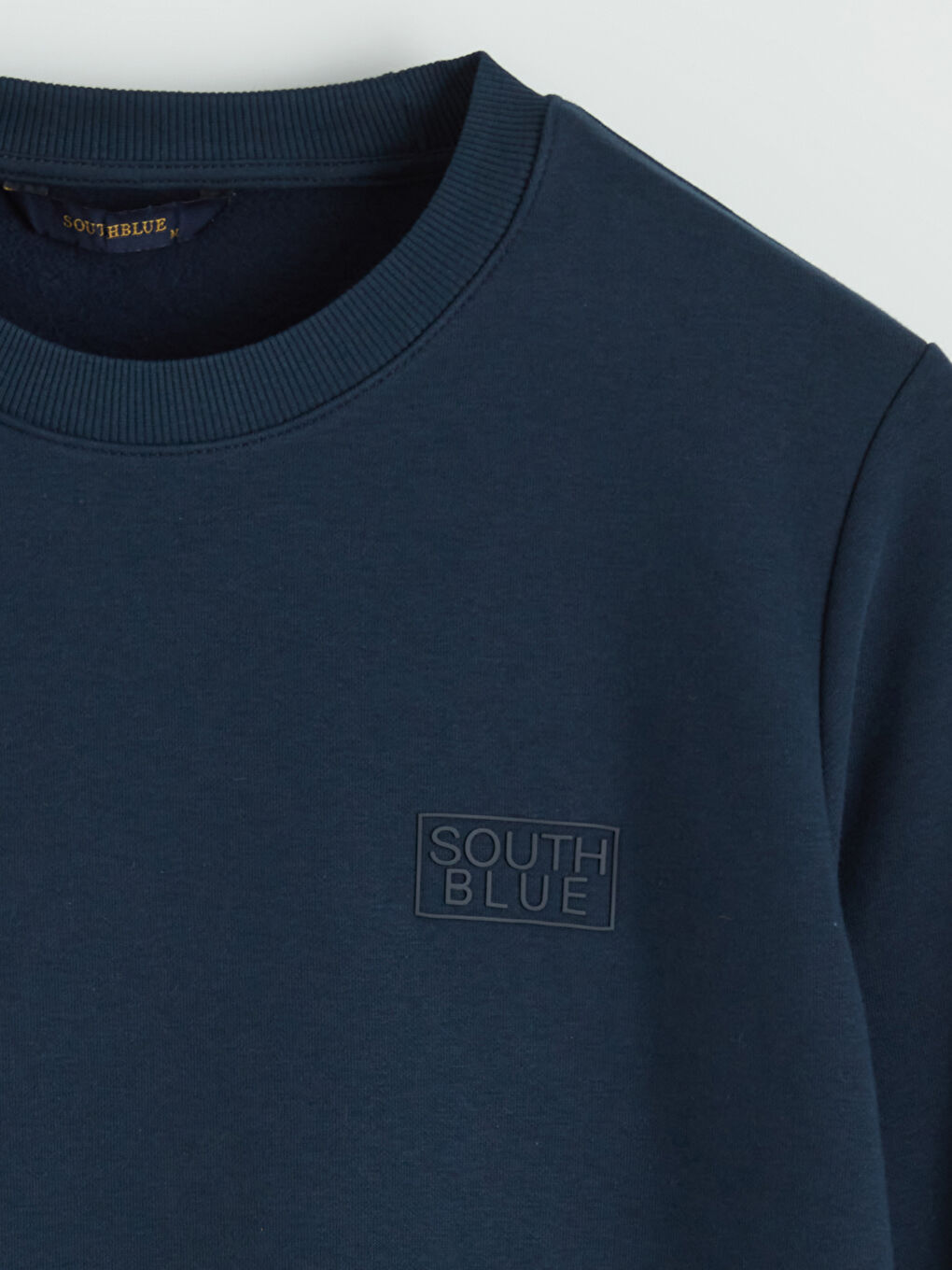 Lacivert Bisiklet Yaka Baskılı Erkek Kalın Sweatshirt-1