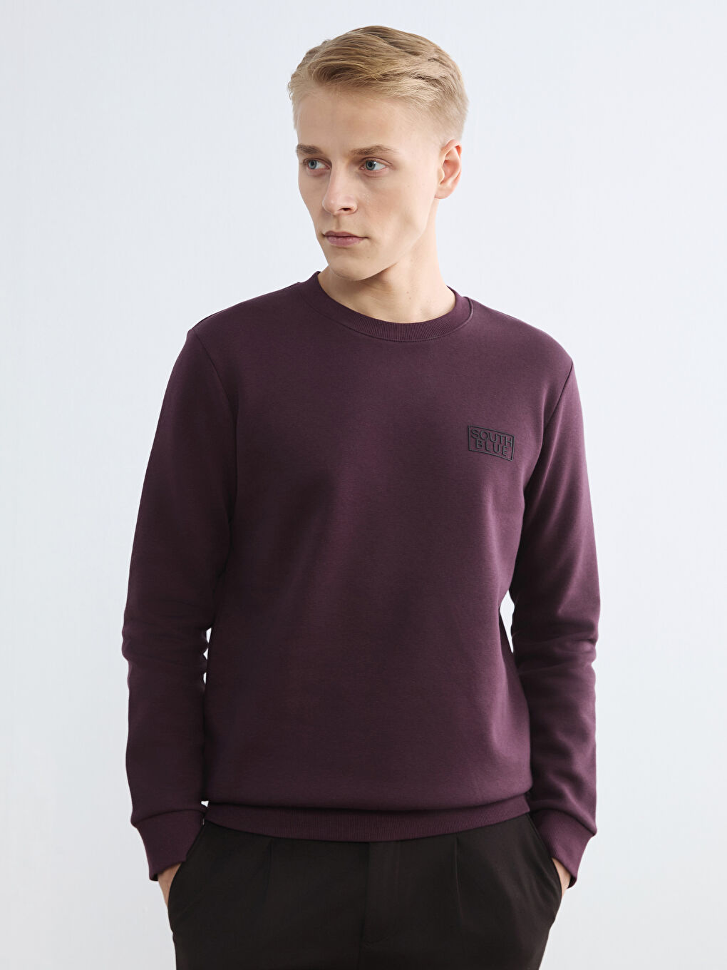 Mürdüm Bisiklet Yaka Baskılı Erkek Kalın Sweatshirt