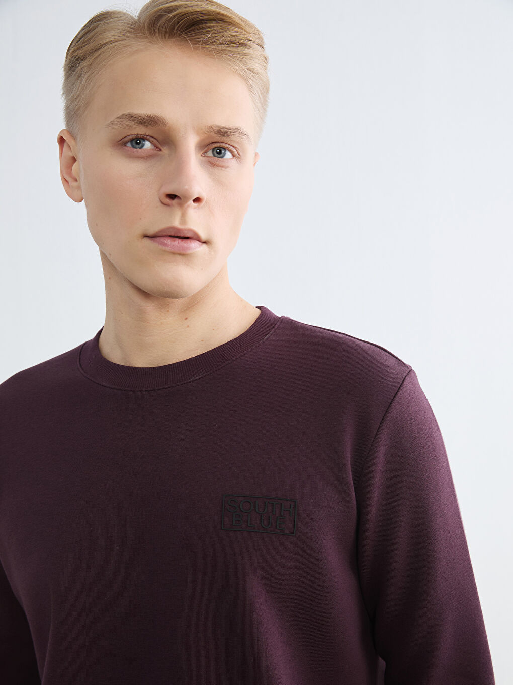 Mürdüm Bisiklet Yaka Baskılı Erkek Kalın Sweatshirt-2