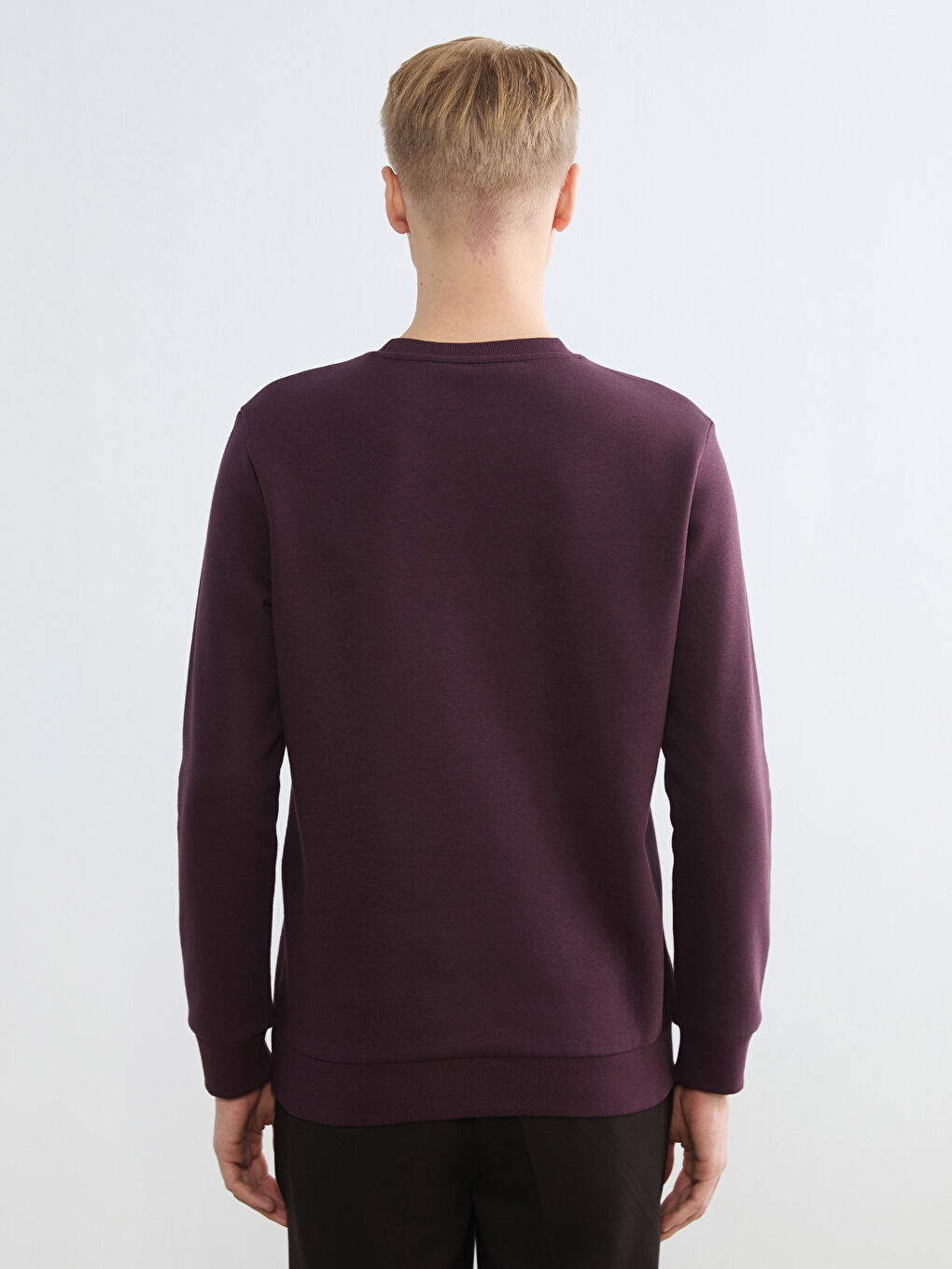 Mürdüm Bisiklet Yaka Baskılı Erkek Kalın Sweatshirt-3