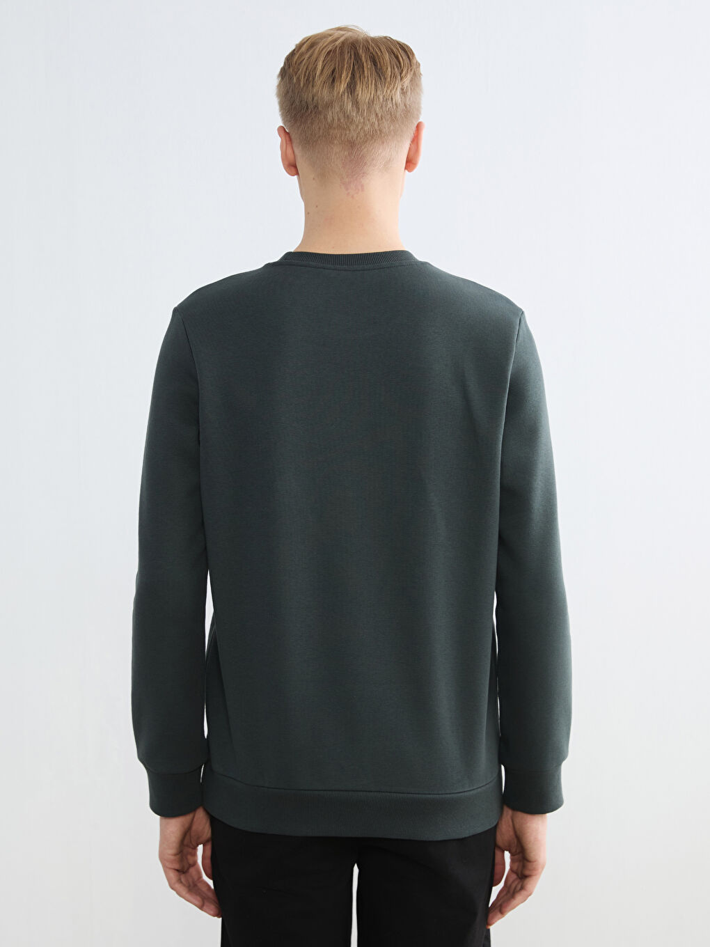Antrasit Bisiklet Yaka Baskılı Erkek Kalın Sweatshirt-3