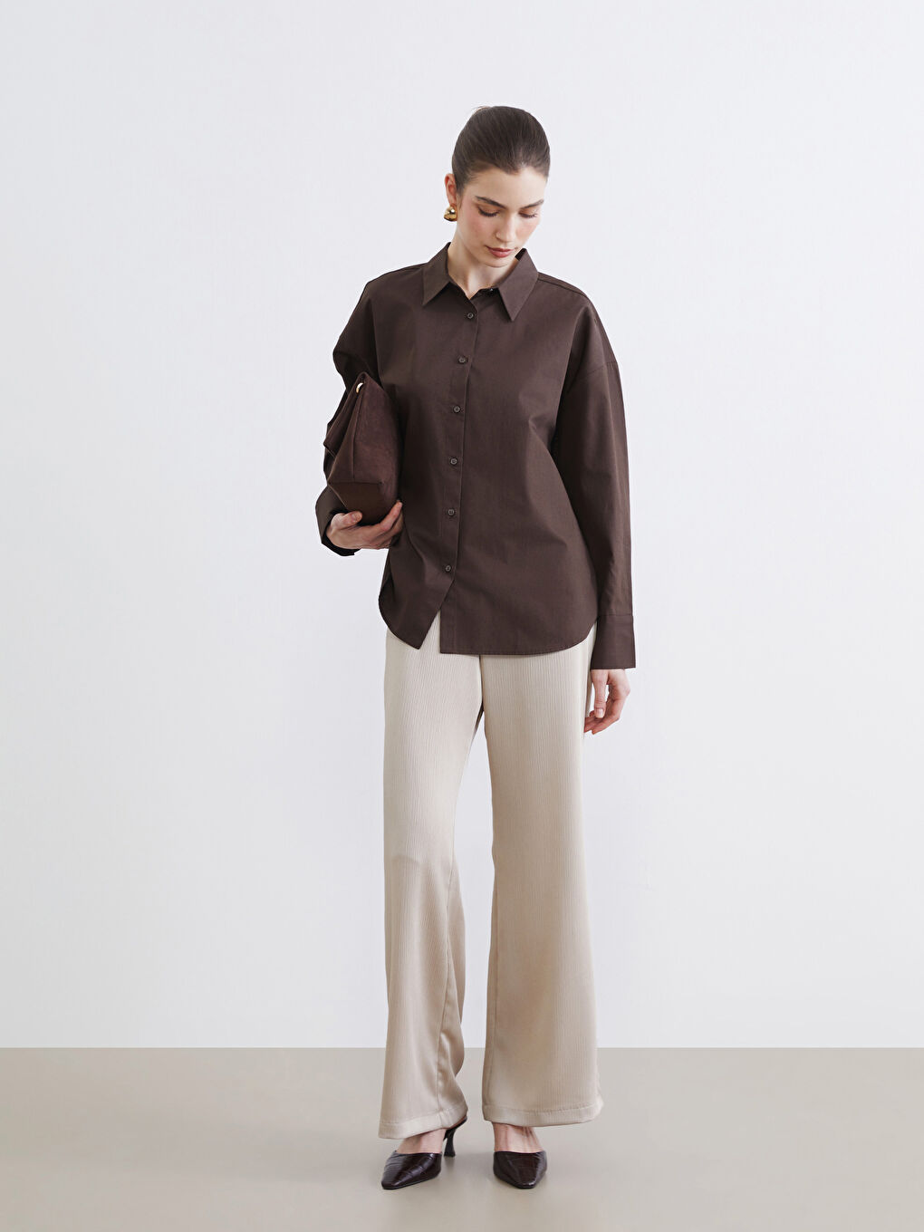 Kahverengi Kadın Gömlek Tunik-2