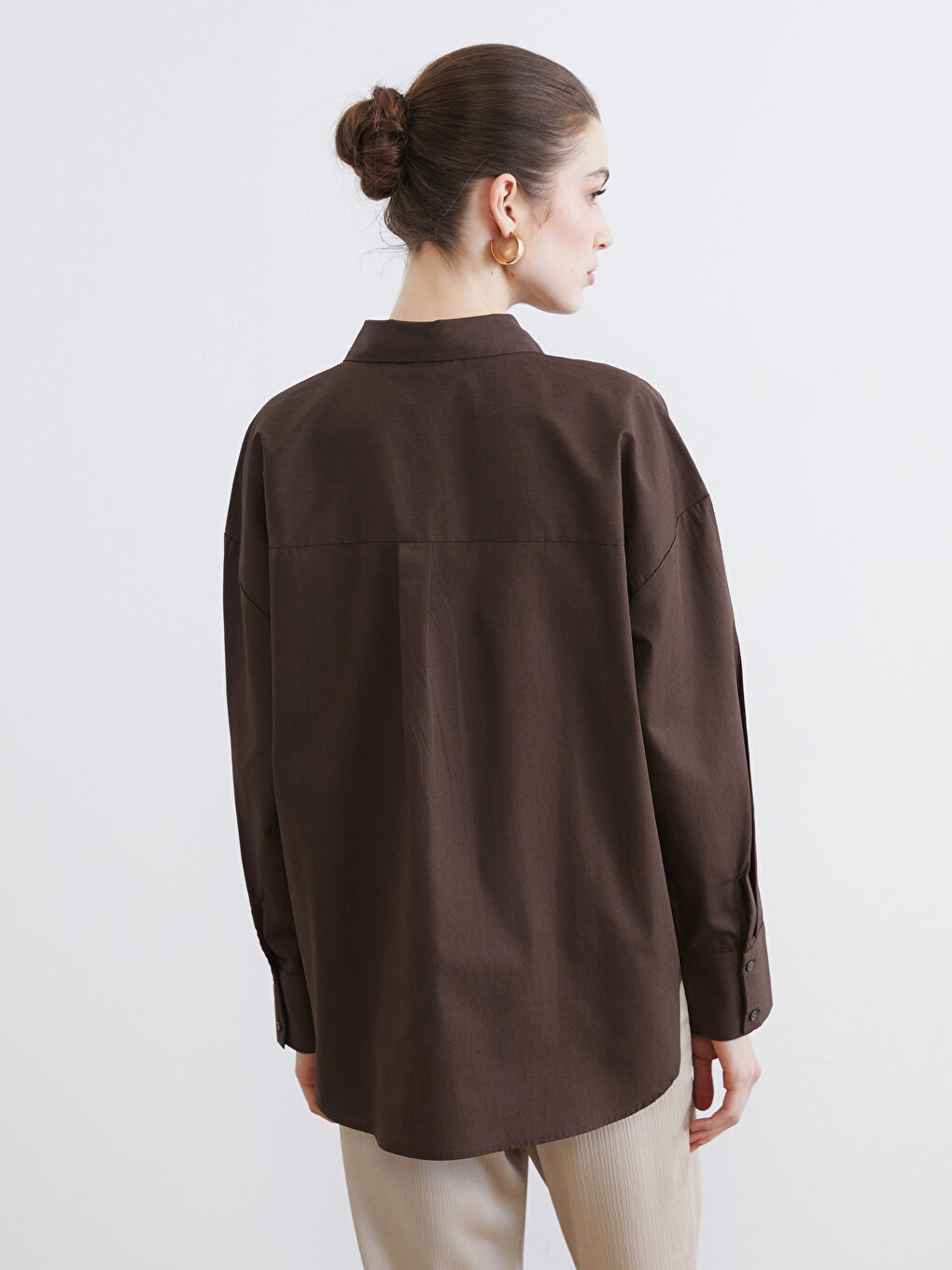 Kahverengi Kadın Gömlek Tunik-4