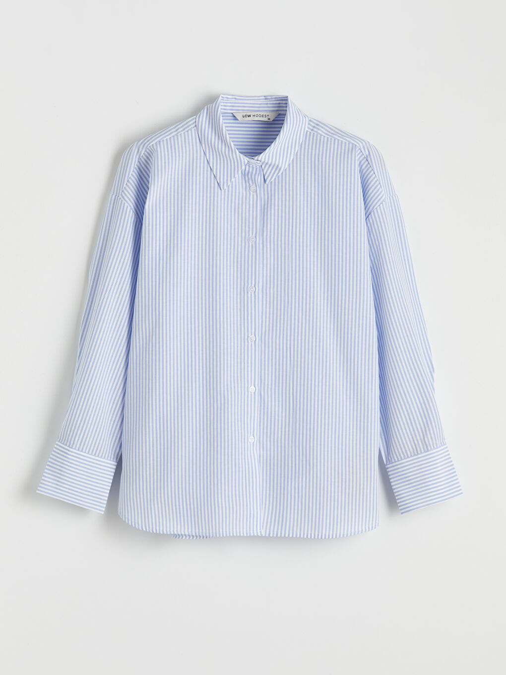 Mavi Çizgili Poplin Kadın Gömlek-4