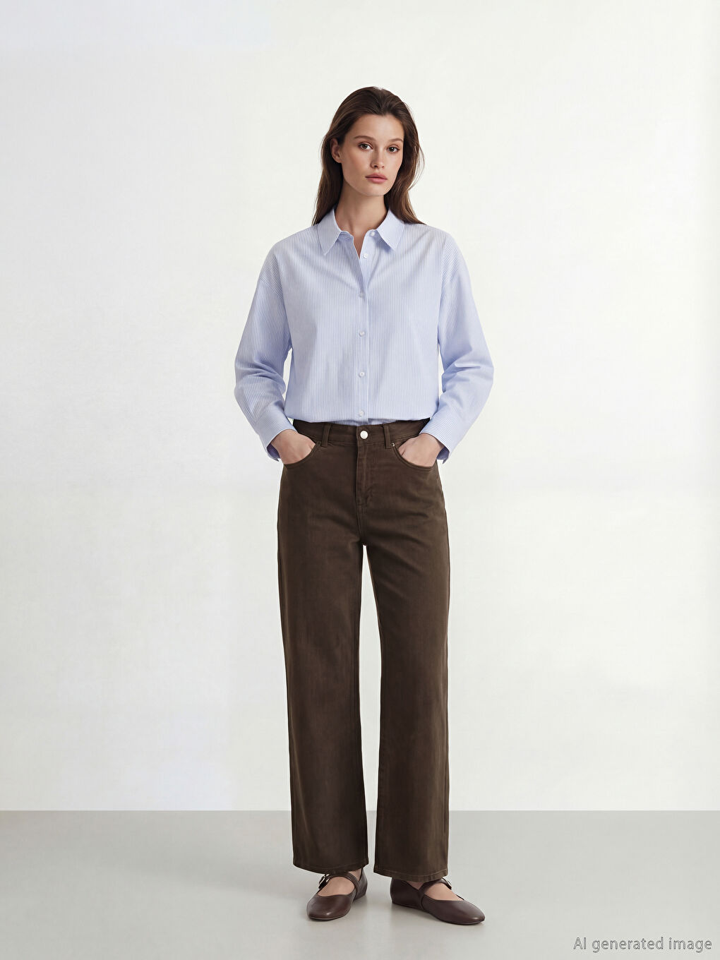 Mavi Çizgili Poplin Kadın Gömlek-2