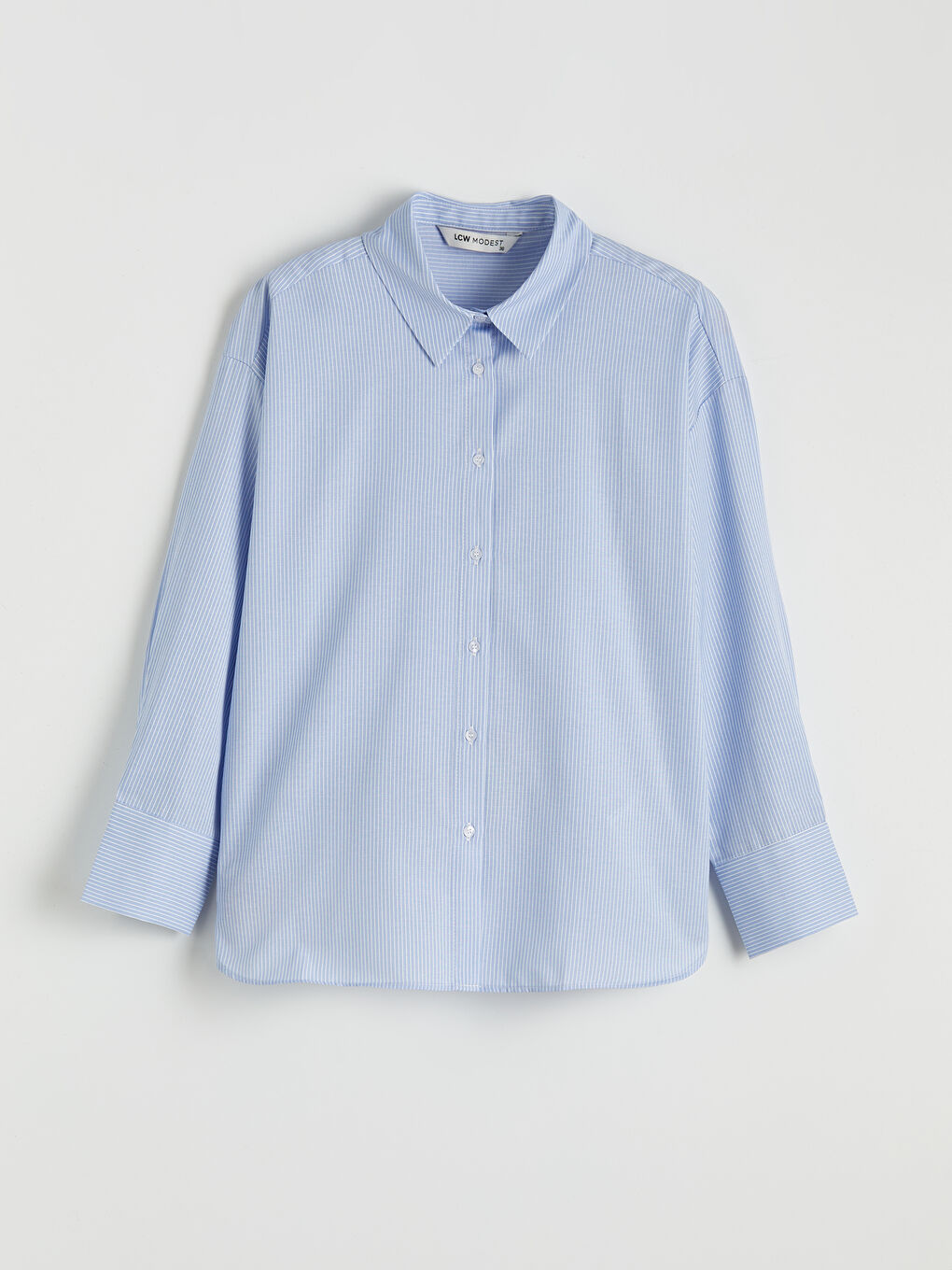 Mavi Çizgili Poplin Kadın Gömlek-3