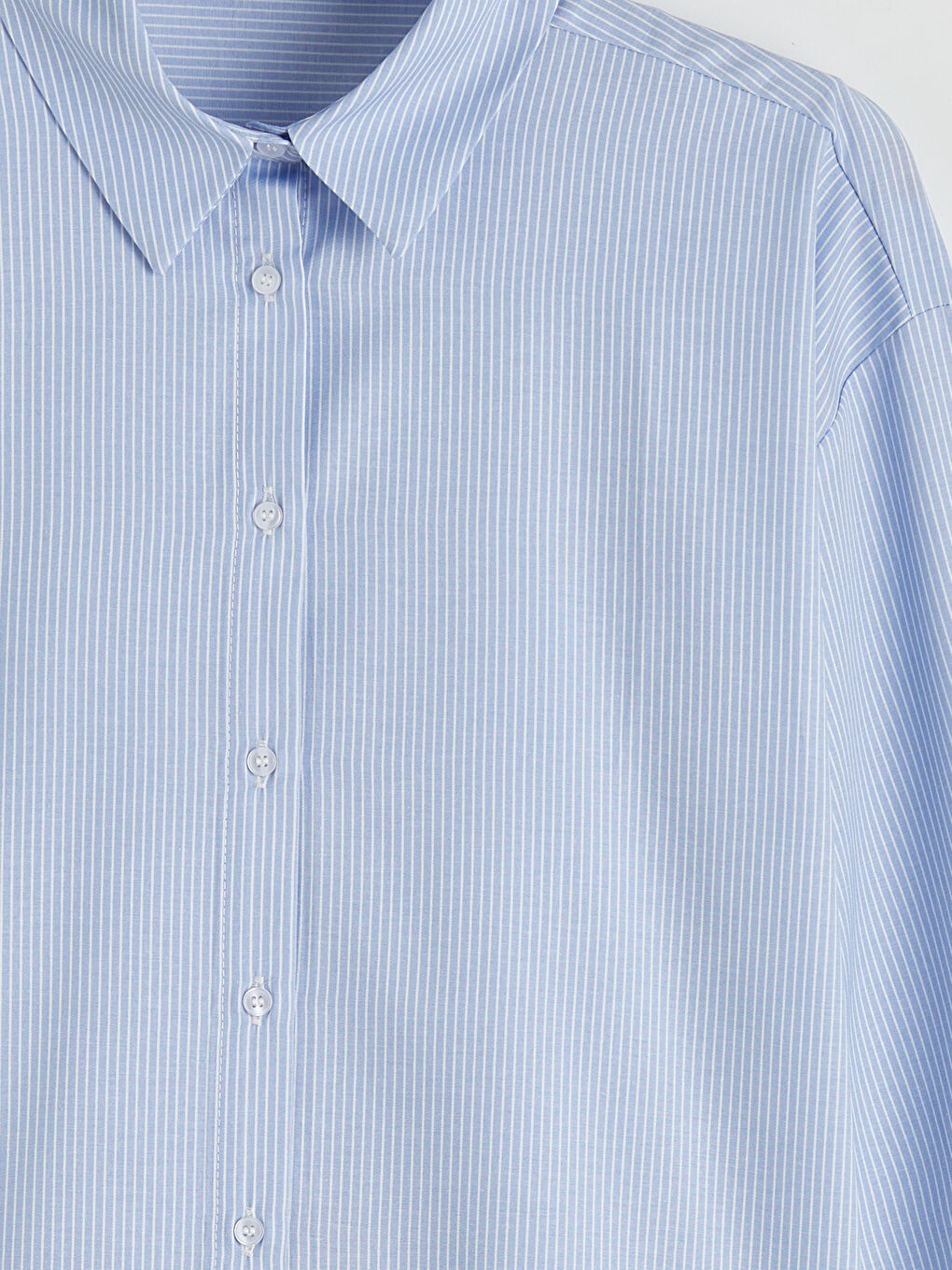 Mavi Çizgili Poplin Kadın Gömlek-4