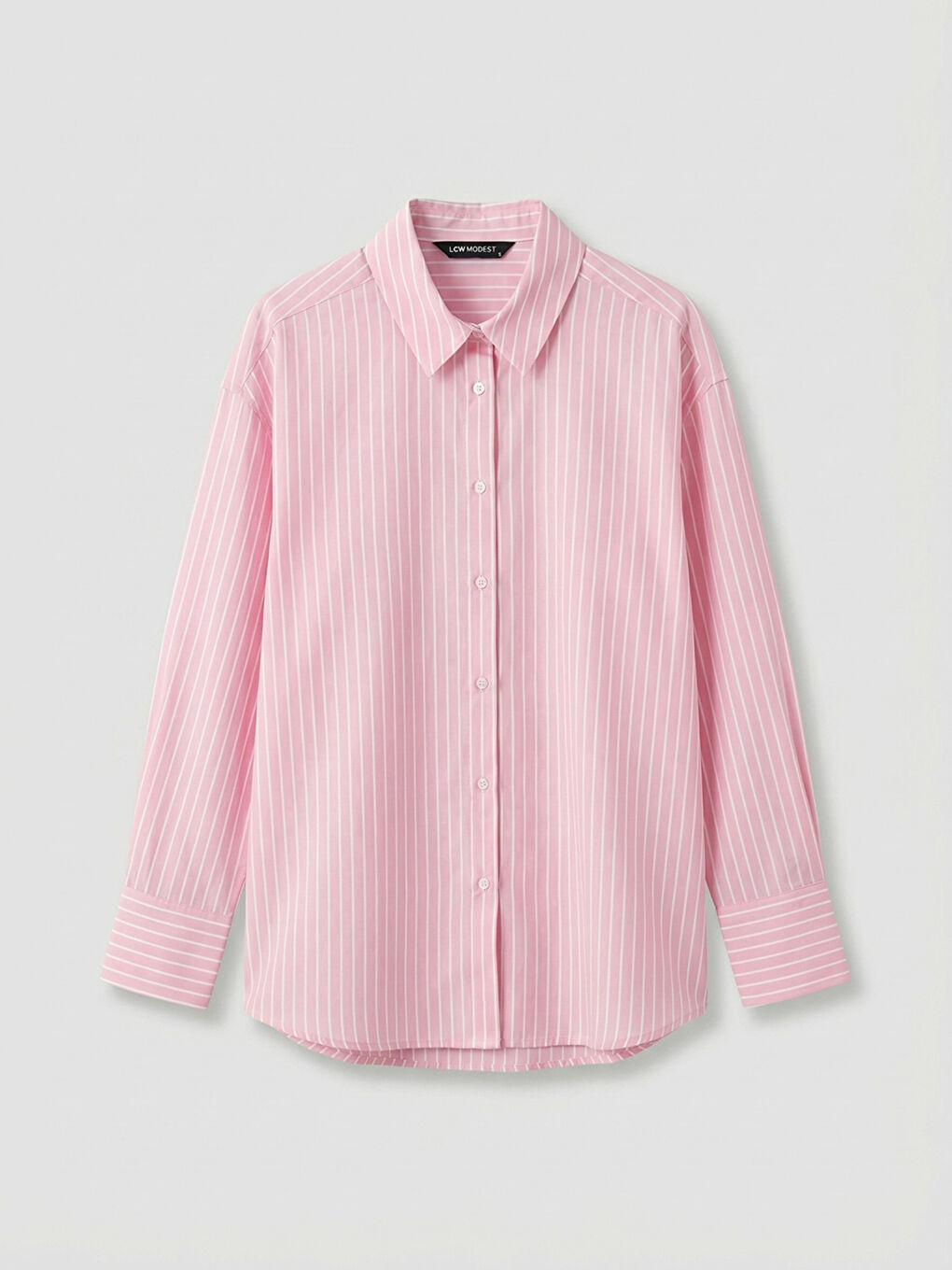 Pembe Çizgili Poplin Kadın Gömlek-4