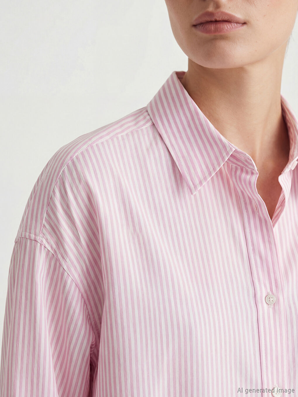 Pembe Çizgili Kadın Oxford Gömlek-2