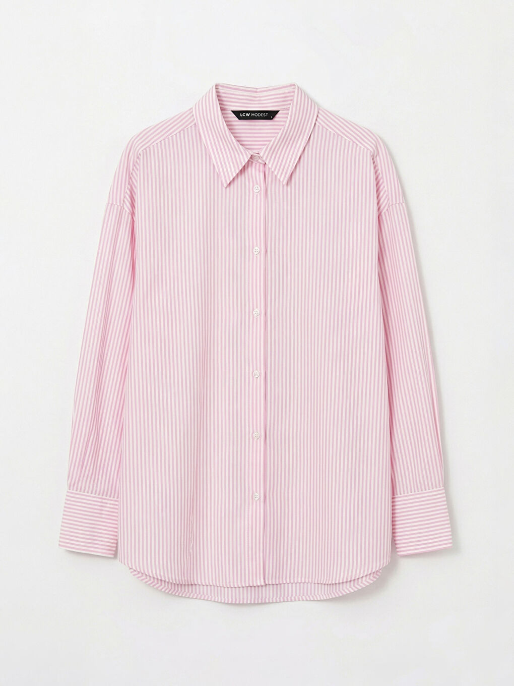 Pembe Çizgili Kadın Oxford Gömlek