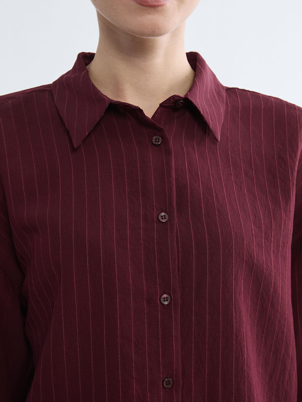 Bordo Çizgili Kadın Gömlek-2