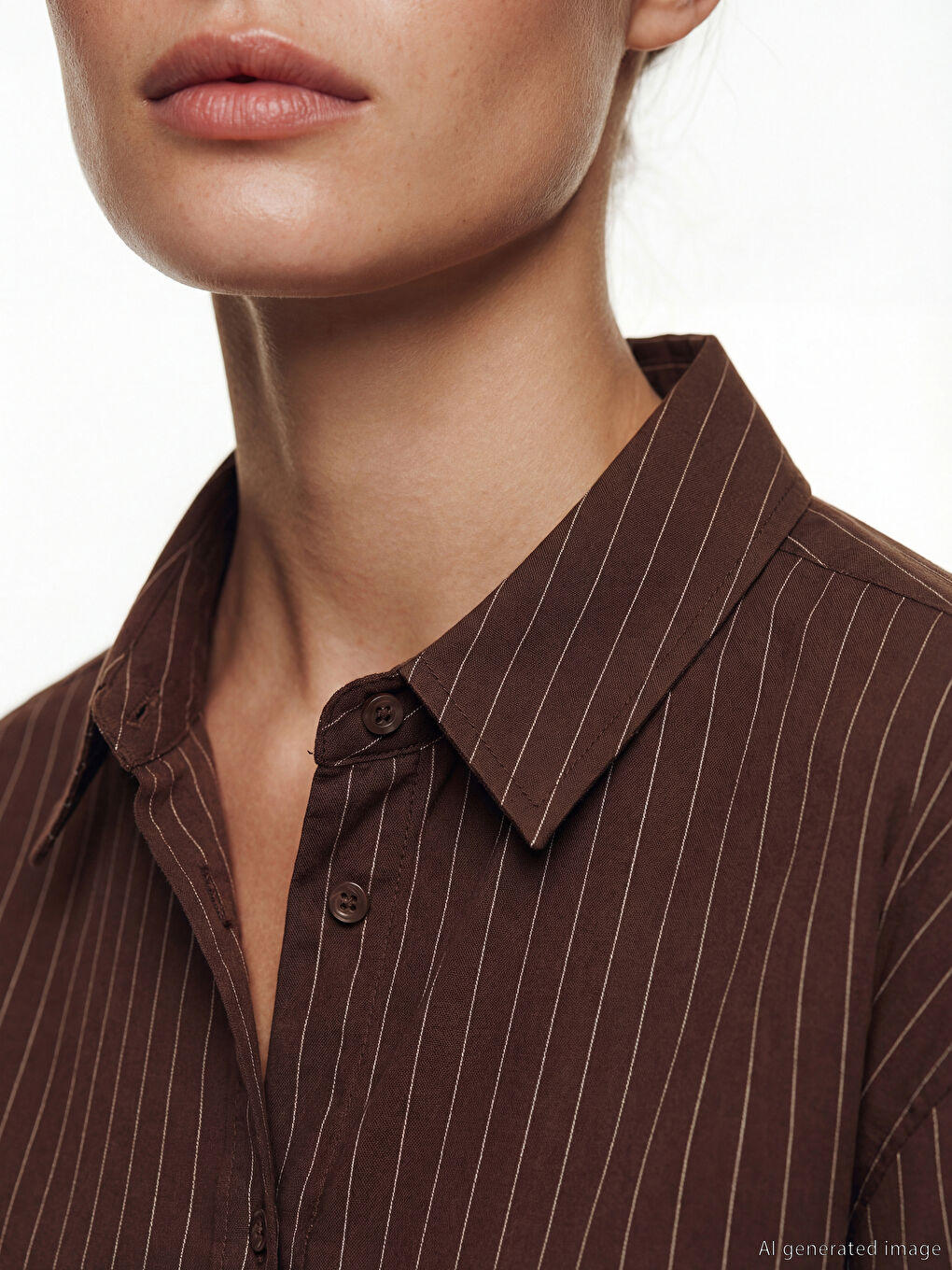 Kahverengi Çizgili Kadın Gömlek-2