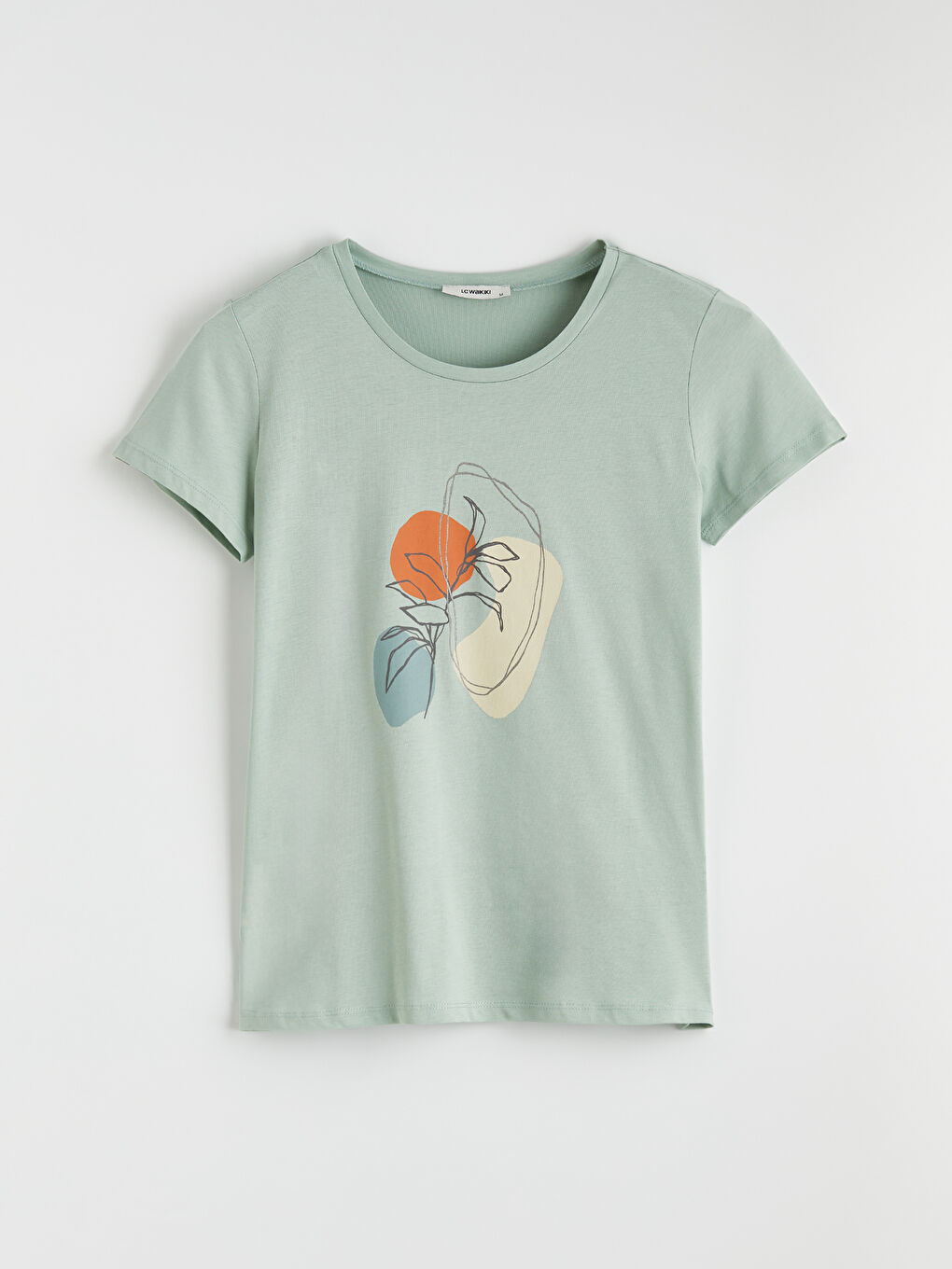 Yeşil Bisiklet Yaka Baskılı Kadın Tişört