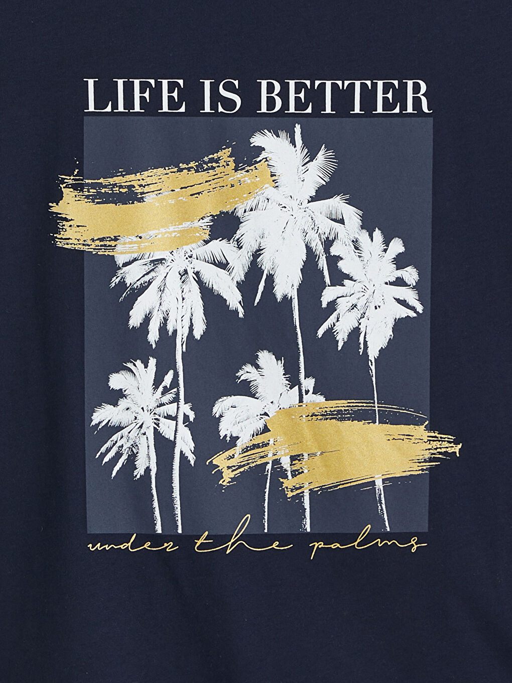 Lacivert Bisiklet Yaka Baskılı Kadın Tişört-5