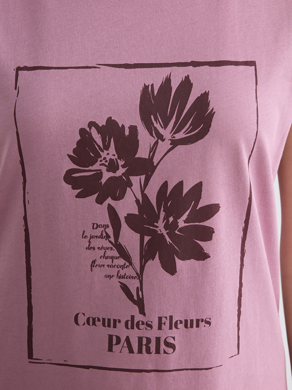 Pembe Bisiklet Yaka Baskılı Kadın Tişört	-2