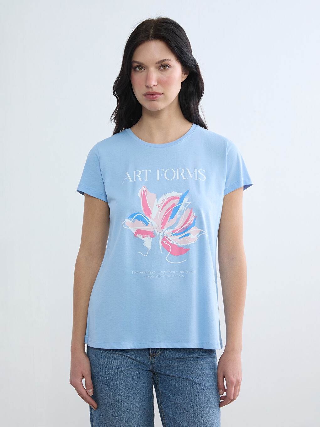 Mavi Bisiklet Yaka Baskılı Kadın Tişört