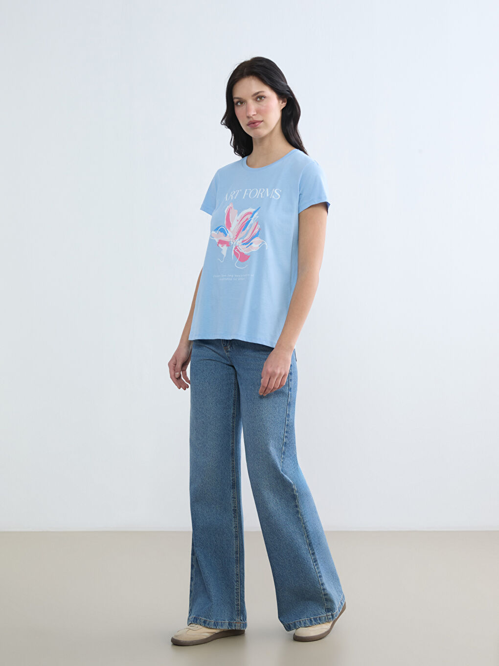 Mavi Bisiklet Yaka Baskılı Kadın Tişört-1