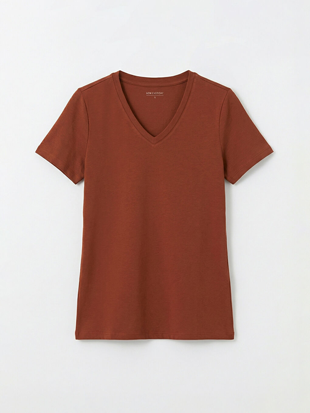 Kahverengi V Yaka Kadın Tişört