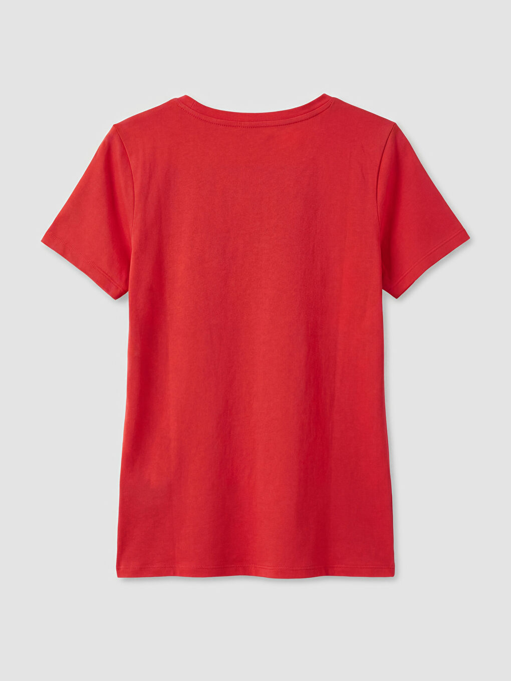 Kırmızı V Yaka Kadın Tişört-1