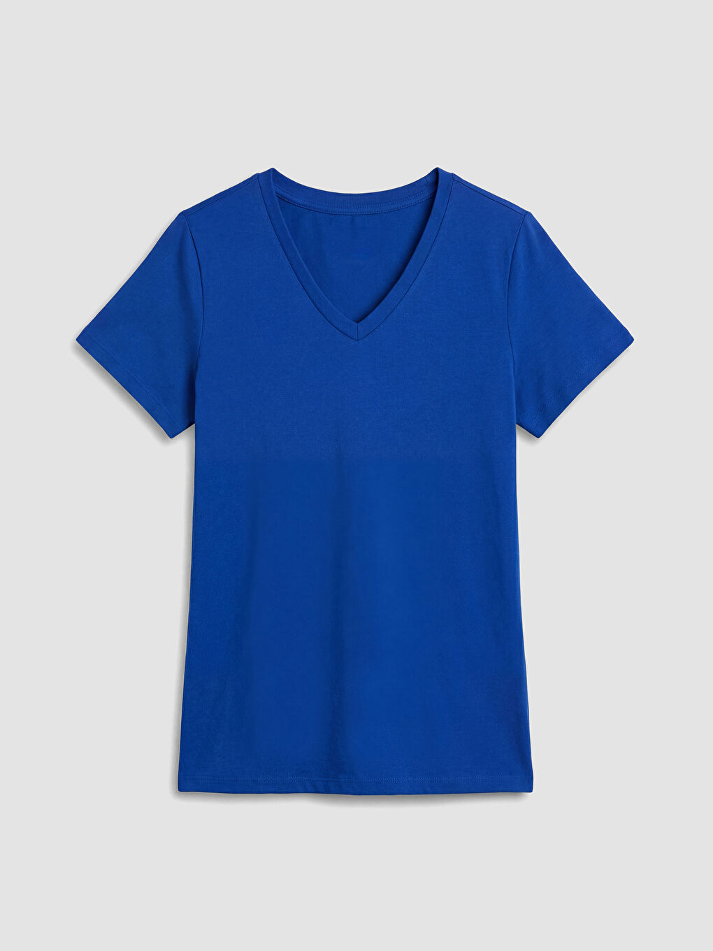 Mavi V Yaka Kadın Tişört-4