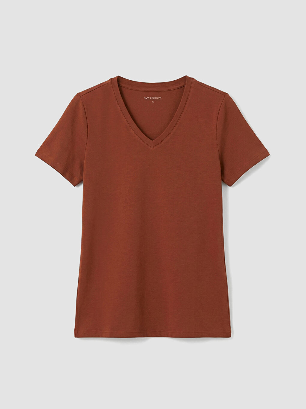 Kahverengi V Yaka Kadın Tişört-5