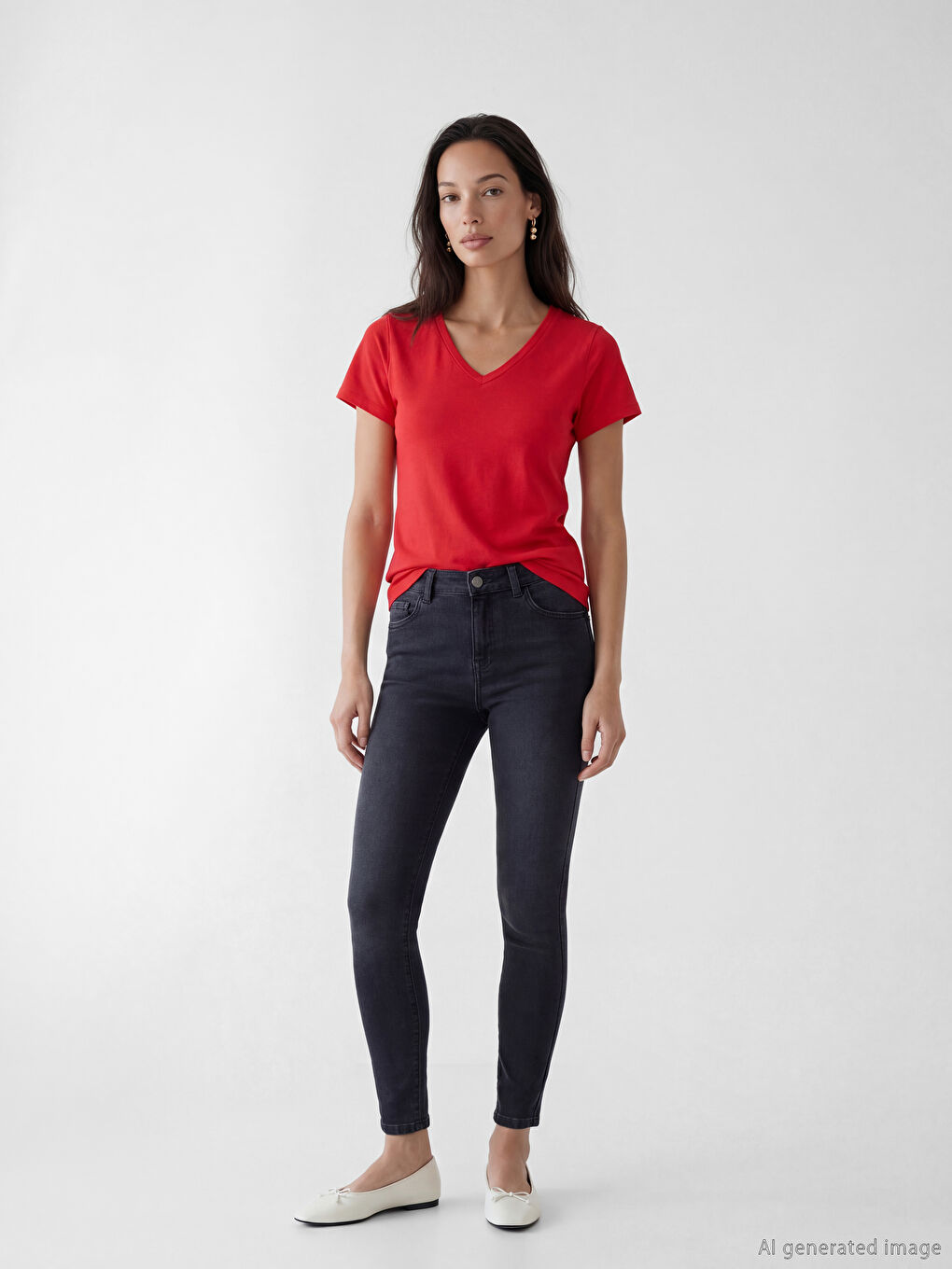 Женская футболка с V-образным вырезом-1