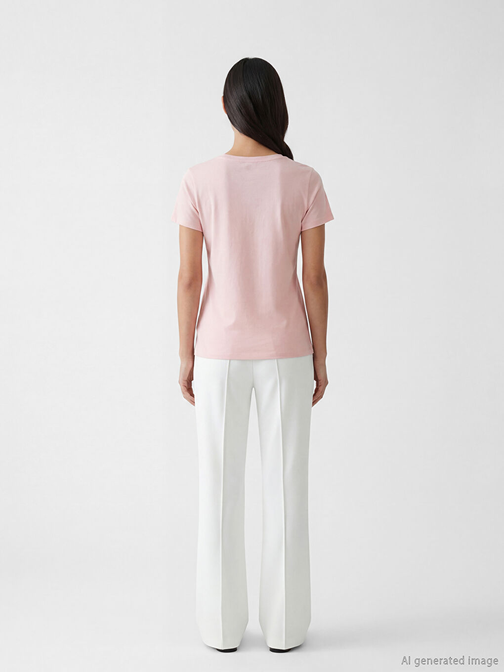 Pembe V Yaka Kadın Tişört-3